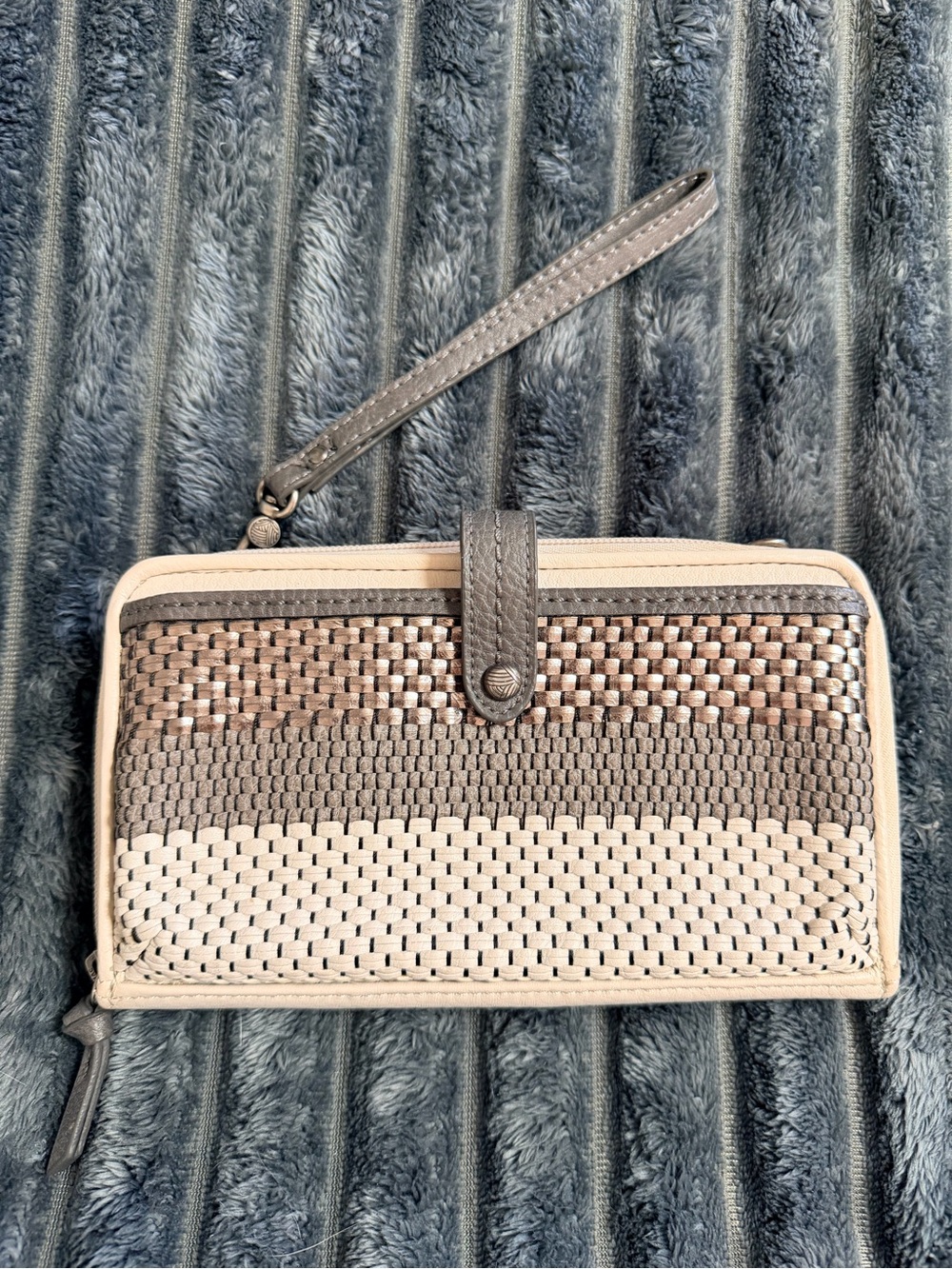 The Sak Woven Wristlet in Cream and Gray